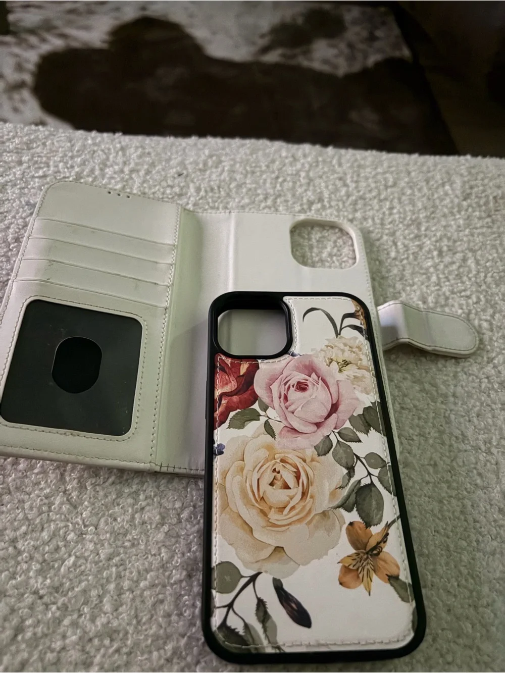 Floral Wallet Phone Case - Pink & Cream Rose Design iPhone 13